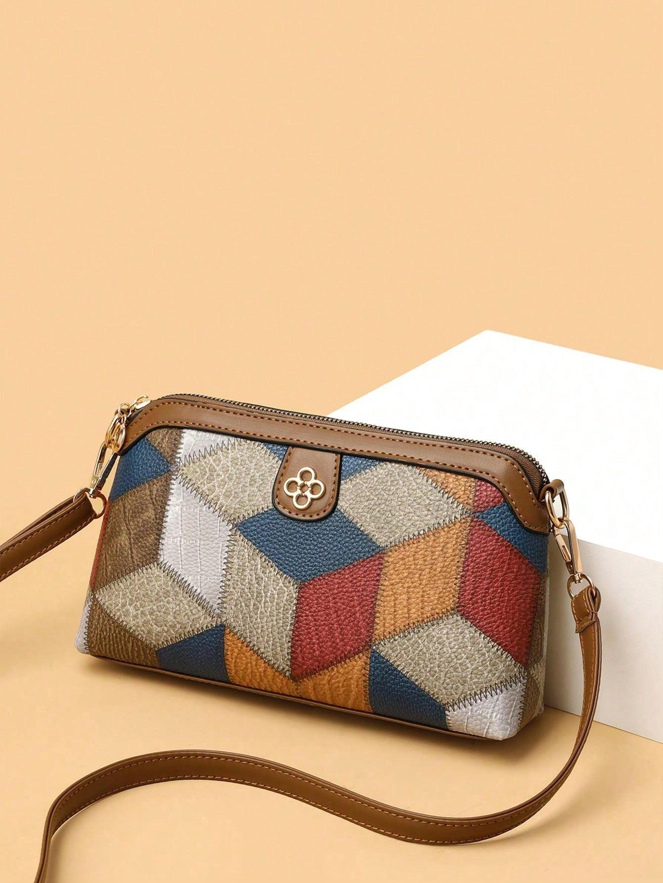 Vintage Retrô 1 Peça De Decoração De Flores Contrastantes, Estilo Retrô, Bolsa Crossbody Elegante, Adequada Para Uso Diário Feminino Em Viagens