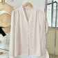Blusa Feminina de Manga Longa com Decote em V, Elegante, Digna, Gentil, Versátil para Ir ao Trabalho, Casual Business, Temporada de Formatura, Dia da Independência, Amarelo Claro