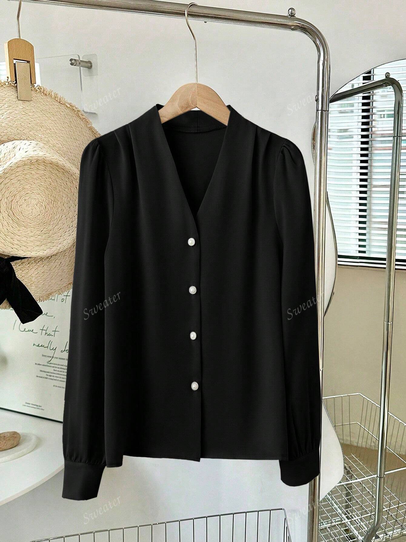 Blusa Feminina de Manga Longa com Decote em V, Elegante, Digna, Gentil, Versátil para Ir ao Trabalho, Casual Business, Temporada de Formatura, Dia da Independência, Amarelo Claro