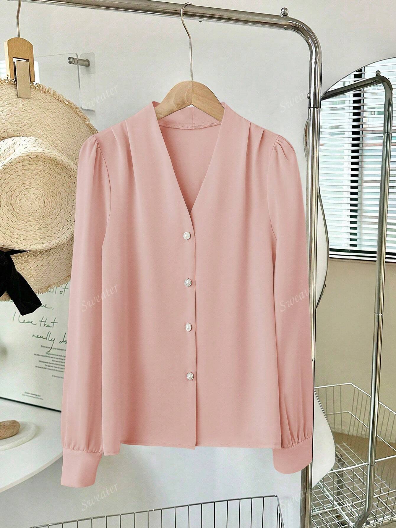 Blusa Feminina de Manga Longa com Decote em V, Elegante, Digna, Gentil, Versátil para Ir ao Trabalho, Casual Business, Temporada de Formatura, Dia da Independência, Amarelo Claro
