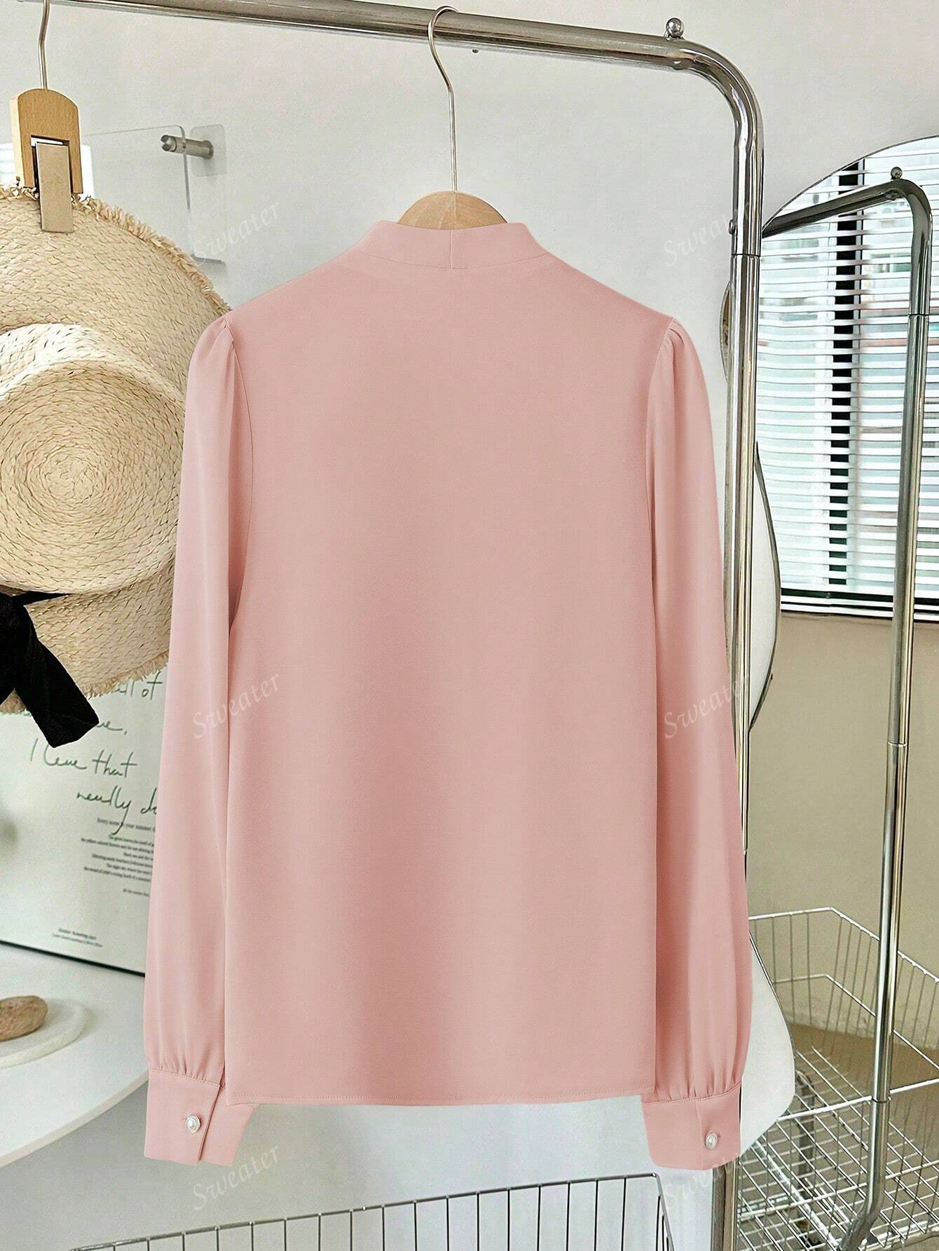 Blusa Feminina de Manga Longa com Decote em V, Elegante, Digna, Gentil, Versátil para Ir ao Trabalho, Casual Business, Temporada de Formatura, Dia da Independência, Amarelo Claro