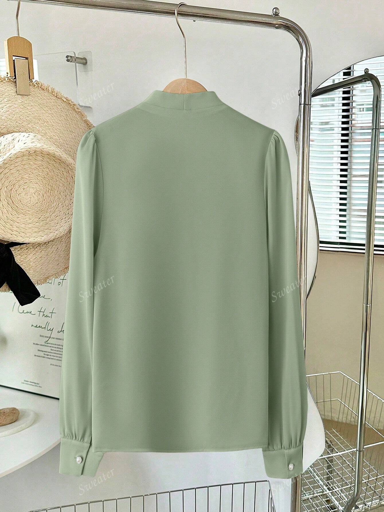 Blusa Feminina de Manga Longa com Decote em V, Elegante, Digna, Gentil, Versátil para Ir ao Trabalho, Casual Business, Temporada de Formatura, Dia da Independência, Amarelo Claro