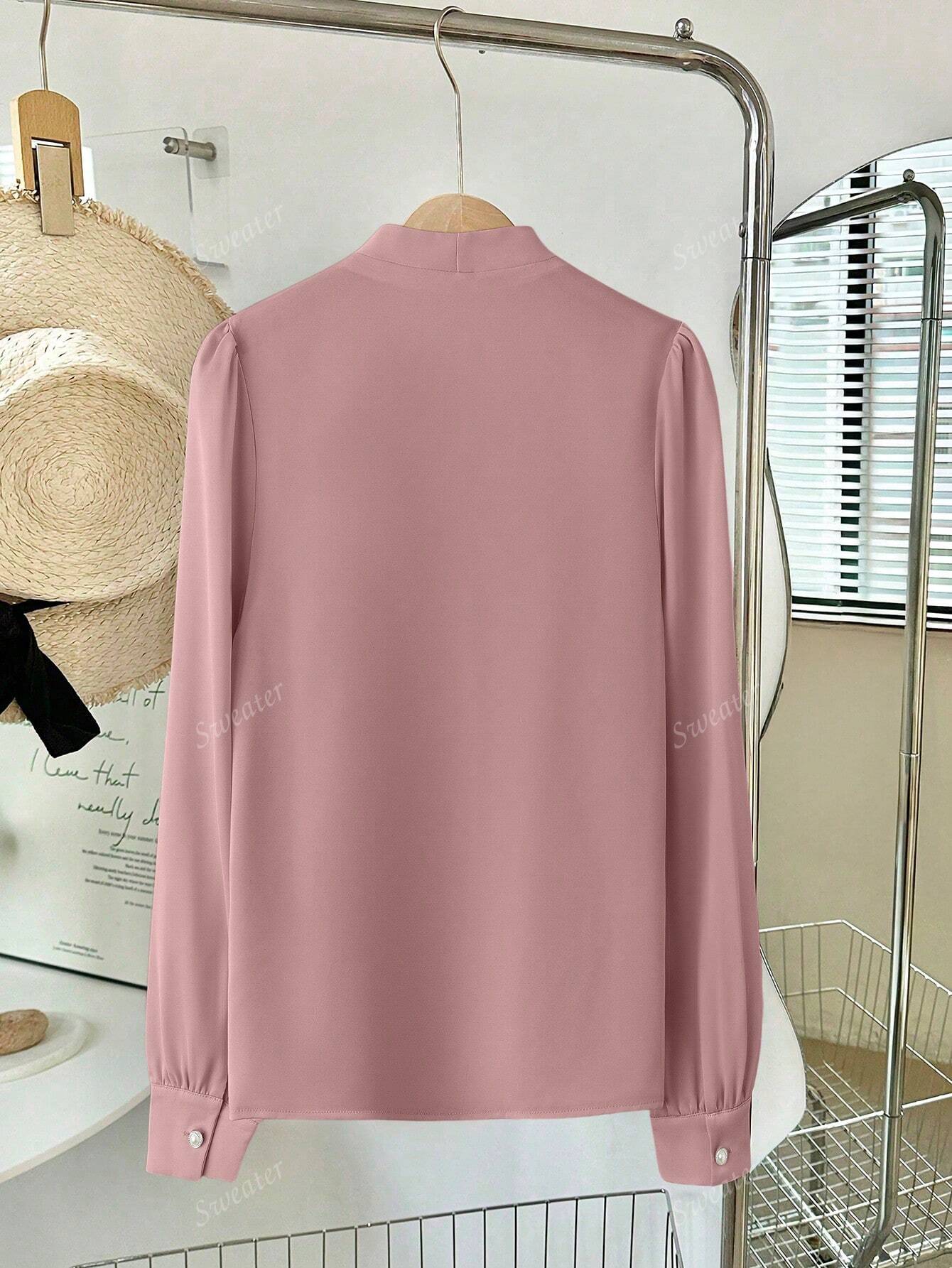 Blusa Feminina de Manga Longa com Decote em V, Elegante, Digna, Gentil, Versátil para Ir ao Trabalho, Casual Business, Temporada de Formatura, Dia da Independência, Amarelo Claro