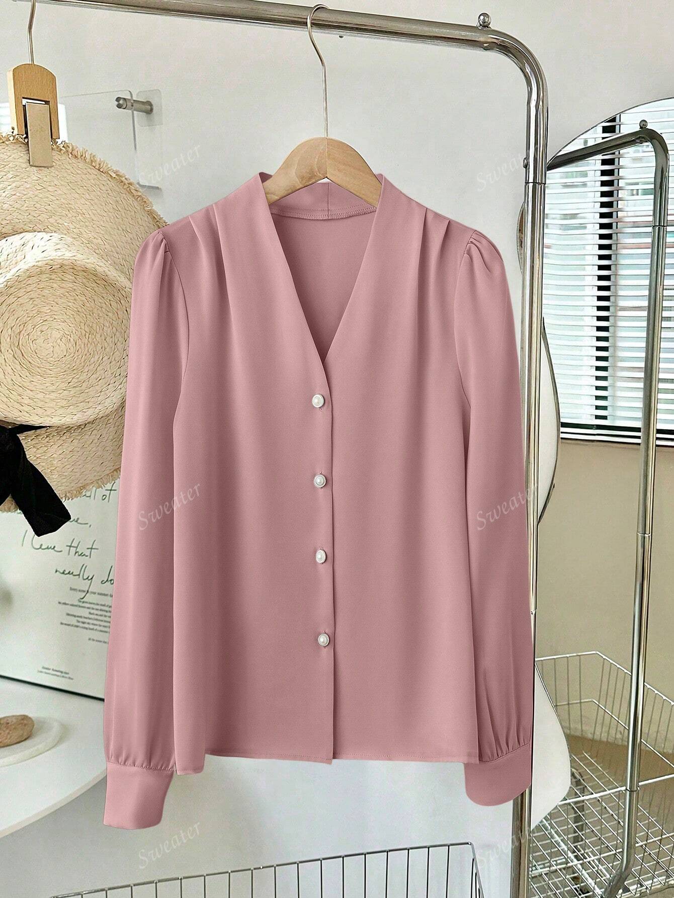 Blusa Feminina de Manga Longa com Decote em V, Elegante, Digna, Gentil, Versátil para Ir ao Trabalho, Casual Business, Temporada de Formatura, Dia da Independência, Amarelo Claro