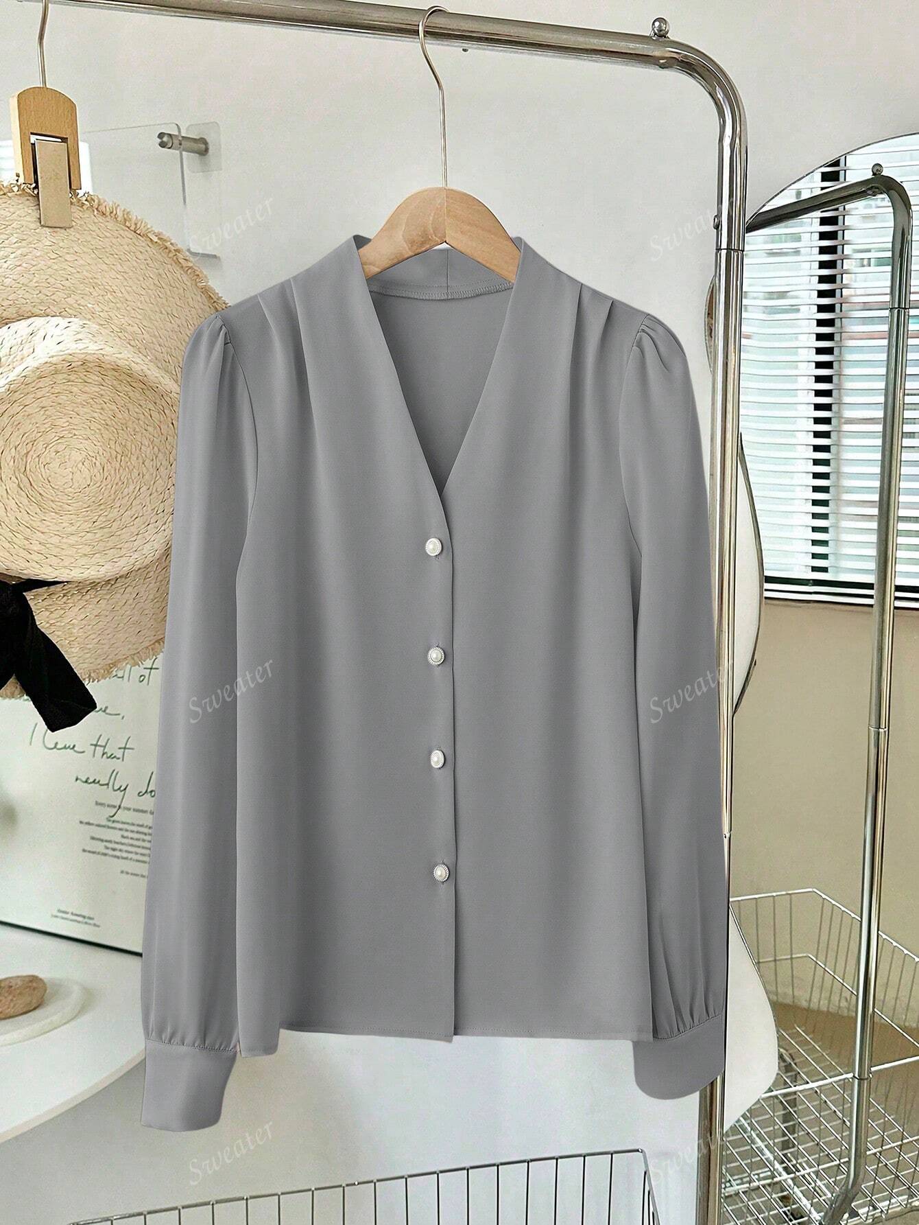 Blusa Feminina de Manga Longa com Decote em V, Elegante, Digna, Gentil, Versátil para Ir ao Trabalho, Casual Business, Temporada de Formatura, Dia da Independência, Amarelo Claro