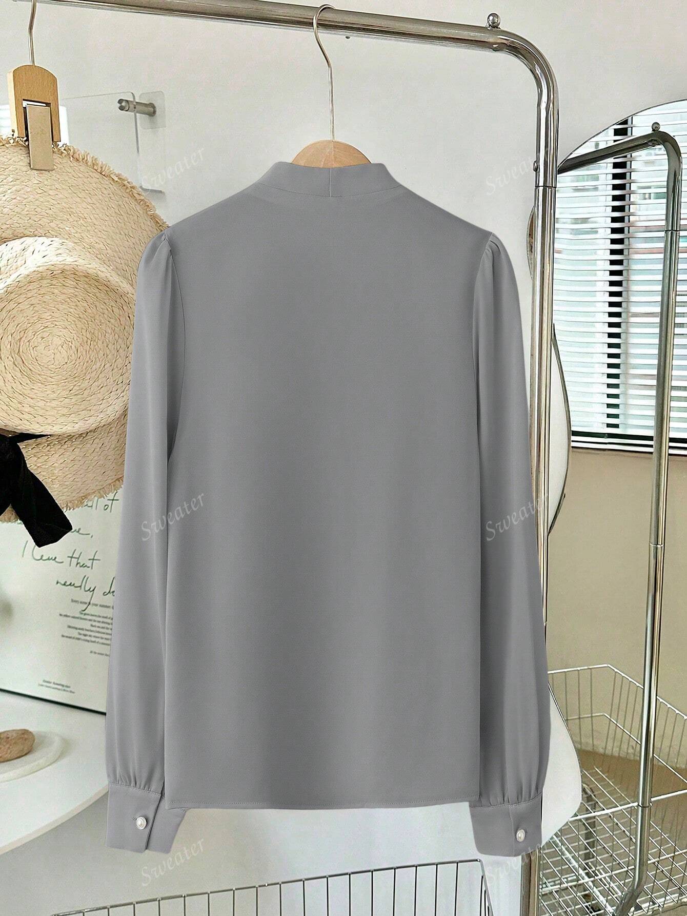 Blusa Feminina de Manga Longa com Decote em V, Elegante, Digna, Gentil, Versátil para Ir ao Trabalho, Casual Business, Temporada de Formatura, Dia da Independência, Amarelo Claro