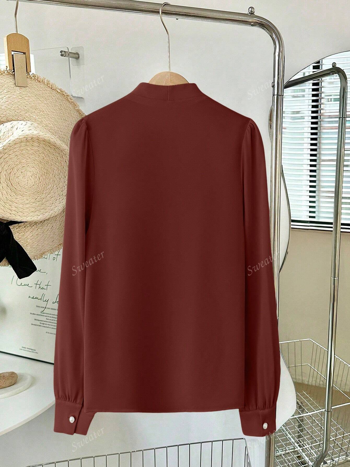 Blusa Feminina de Manga Longa com Decote em V, Elegante, Digna, Gentil, Versátil para Ir ao Trabalho, Casual Business, Temporada de Formatura, Dia da Independência, Amarelo Claro