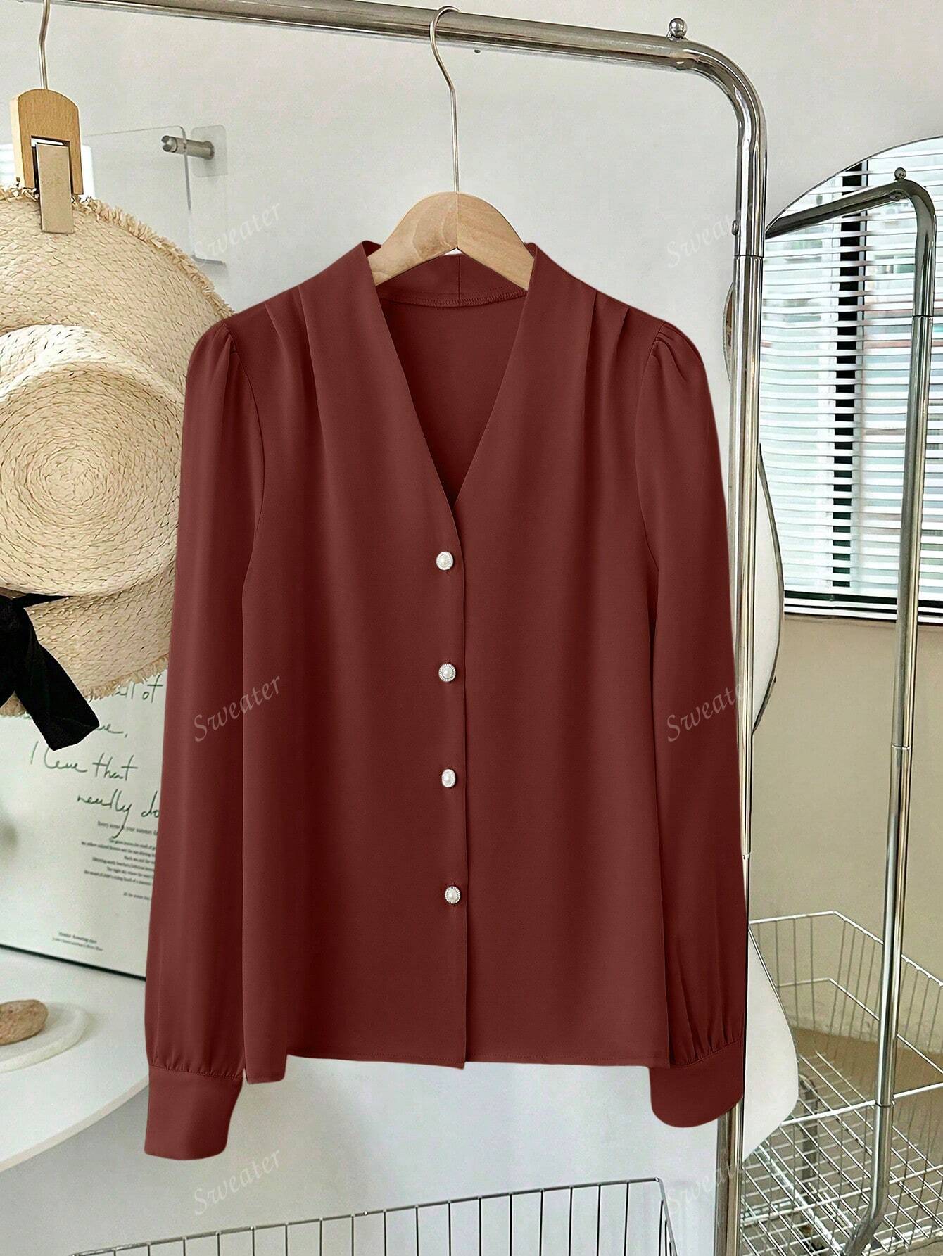 Blusa Feminina de Manga Longa com Decote em V, Elegante, Digna, Gentil, Versátil para Ir ao Trabalho, Casual Business, Temporada de Formatura, Dia da Independência, Amarelo Claro