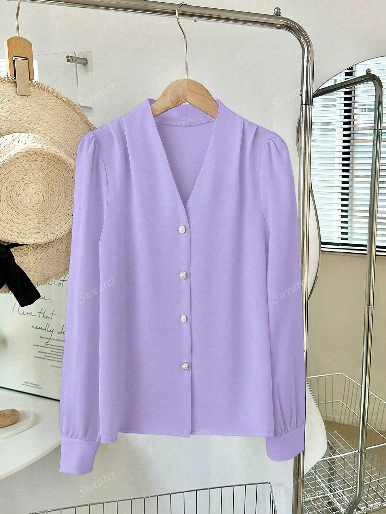Blusa Feminina de Manga Longa com Decote em V, Elegante, Digna, Gentil, Versátil para Ir ao Trabalho, Casual Business, Temporada de Formatura, Dia da Independência, Amarelo Claro