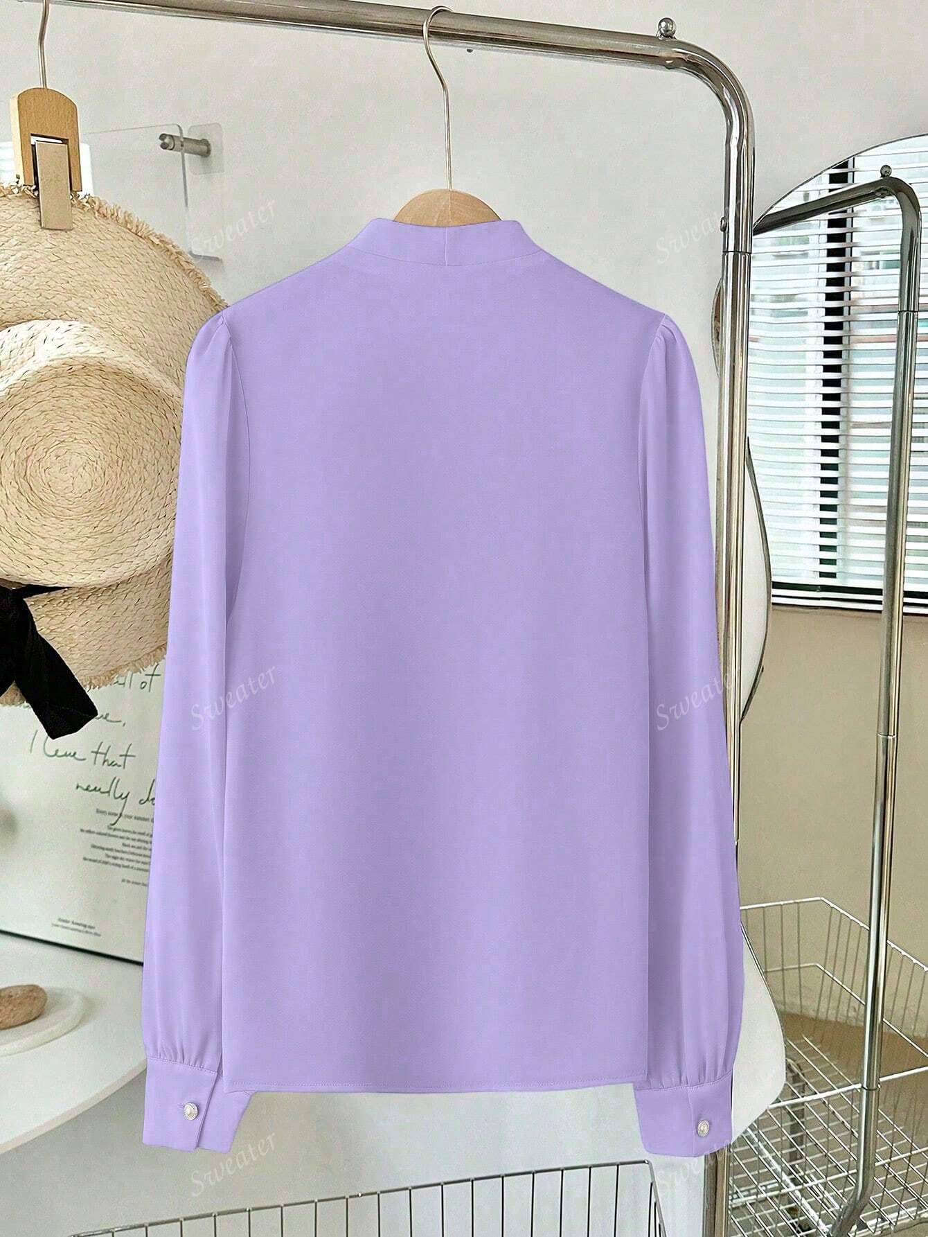 Blusa Feminina de Manga Longa com Decote em V, Elegante, Digna, Gentil, Versátil para Ir ao Trabalho, Casual Business, Temporada de Formatura, Dia da Independência, Amarelo Claro