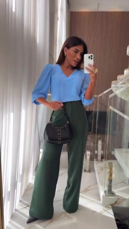 Blusa Feminina Manga Em Tecido Crepe Social Elegante