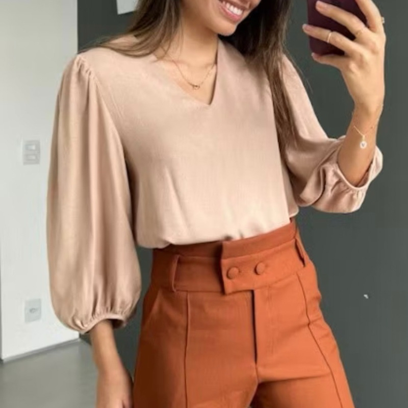 Blusa Feminina Manga 3/4 em Crepe