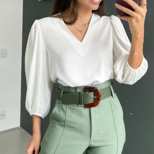 Blusa Feminina Manga Em Tecido Crepe Social Elegante