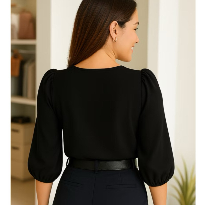 Blusa Feminina Manga Em Tecido Crepe Social Elegante