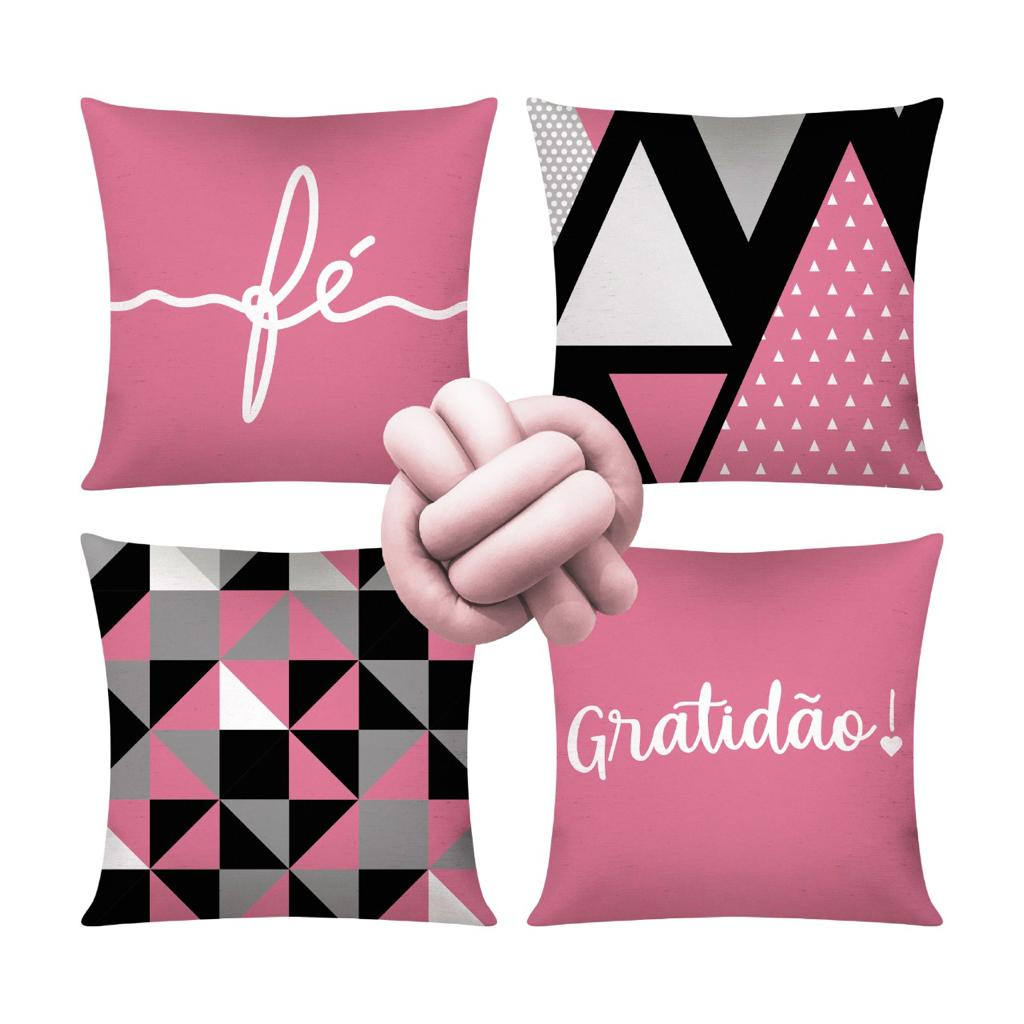Kit c/ 4 Capas de Almofada Decorativas 42x42 + 1 Almofada de Nó