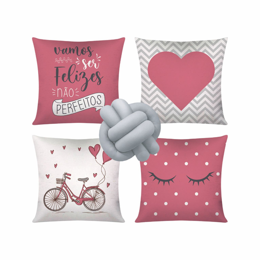 Kit c/ 4 Capas de Almofada Decorativas 42x42 + 1 Almofada de Nó