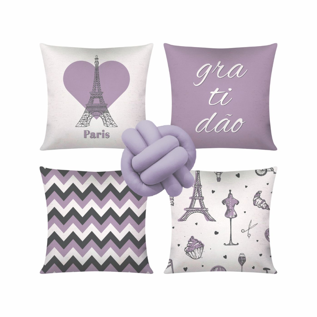 Kit c/ 4 Capas de Almofada Decorativas 42x42 + 1 Almofada de Nó